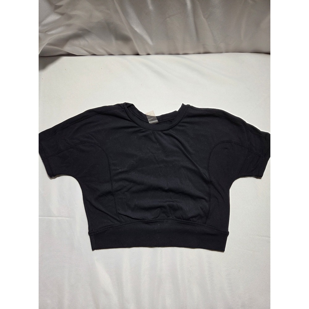 AS Revival Womens Black Open Back‎ Cutout Activewear Crop Top Gym Shirt Large